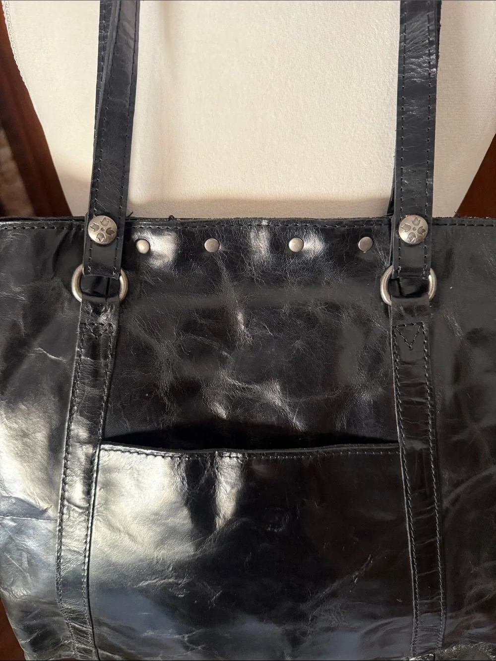 ⚜️ PATRICIA NASH LARGE BENVENUTO BLACK LEATHER SHOULDER TOTE W/SILVER ACCENTS ⚜️
